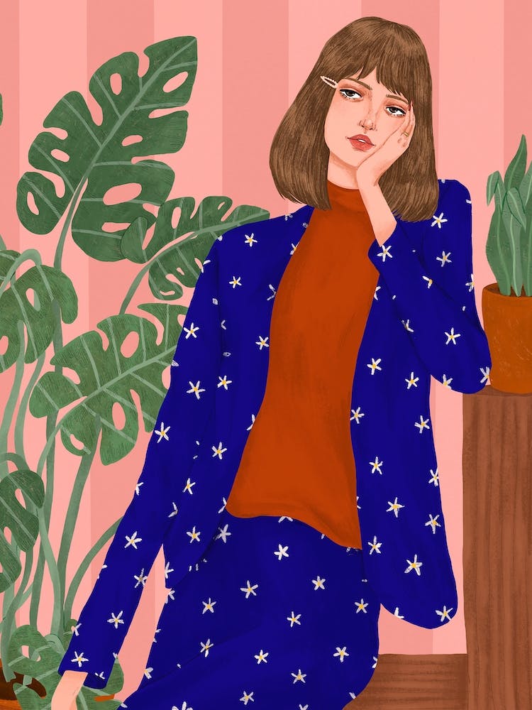 Fashion Model With Leaves Print