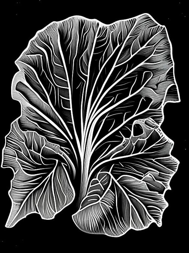 Radish Leaf Linocut 1