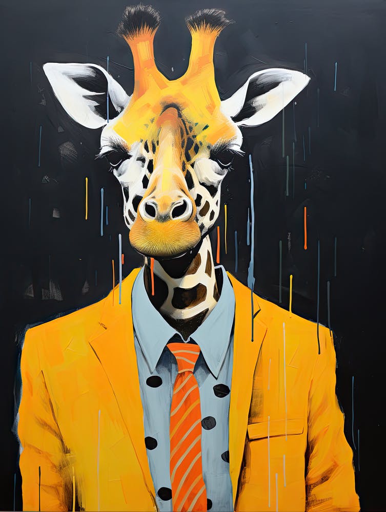 Giraffe in yellow suit