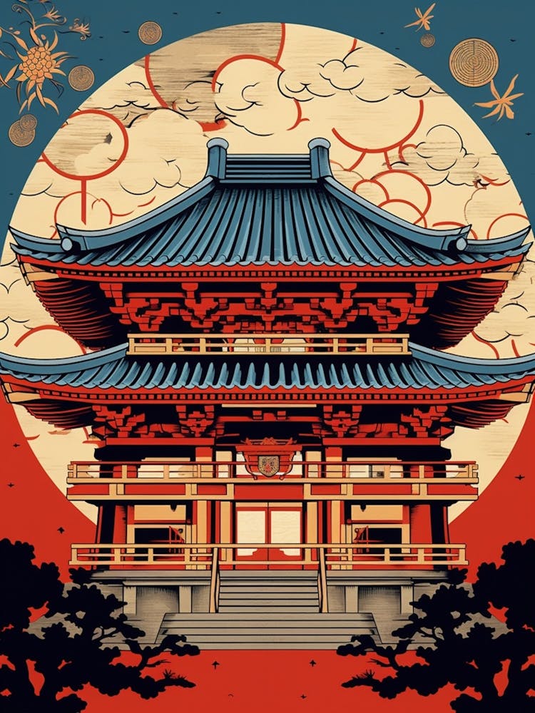 Shuri Castle, Japan Vintage Travel Art 2