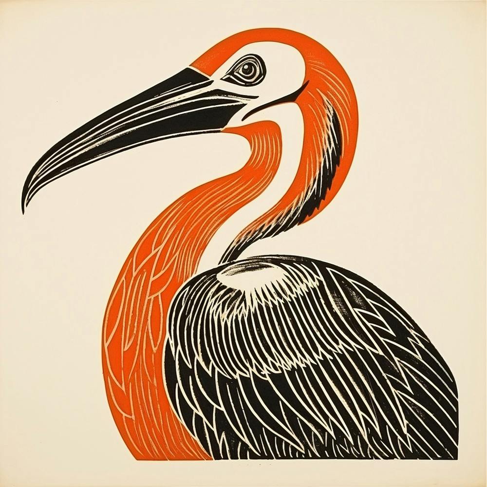 Retro Bird Lithograph Brown Pelican 3