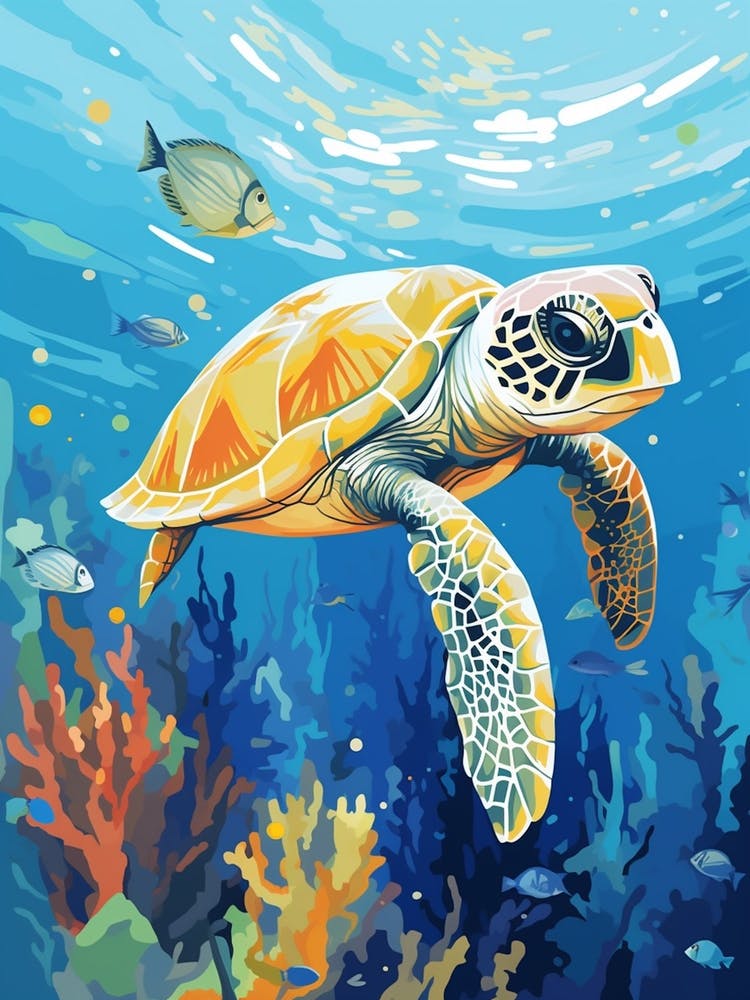 Block Colour Turtle Swimming Aqua 4