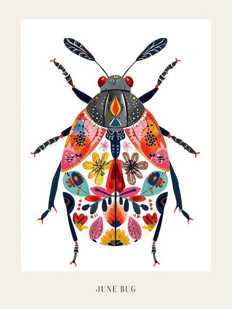 Colourful Insect Illustration June Bug 10 Poster