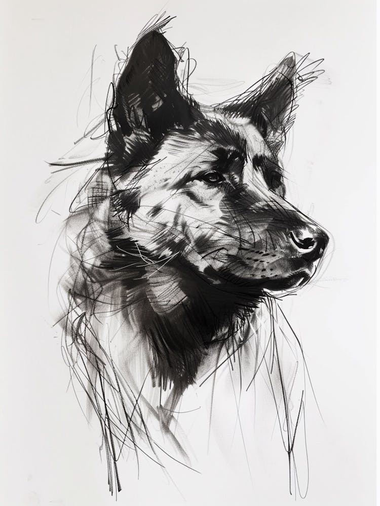 Akita Dog Charcoal Line