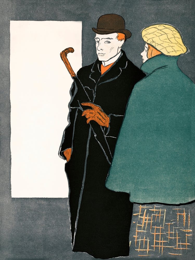 Man With Walking Stick And Woman (1896), Edward Penfield