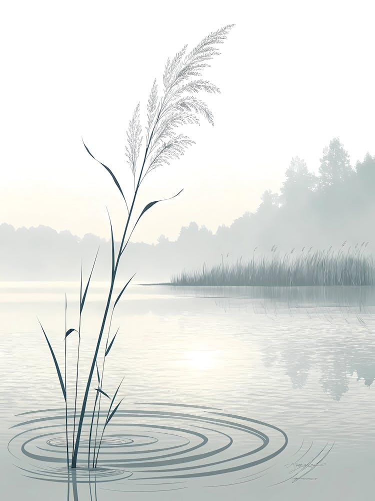 Minimalist Ink Sketch Of Single Reed Emerging Fr
