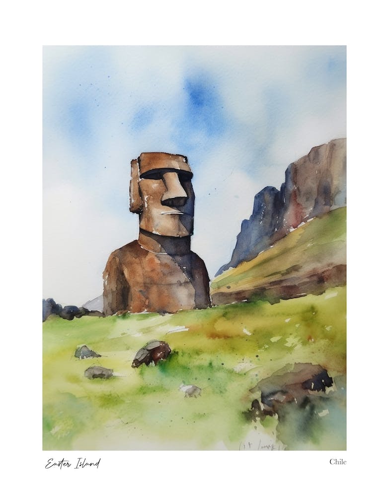 Easter Island Chile 1 Watercolour Travel Poster