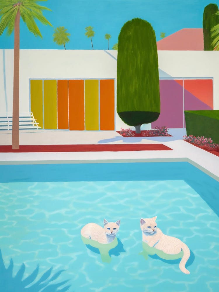 Hockney Inspired Cats In The Pool