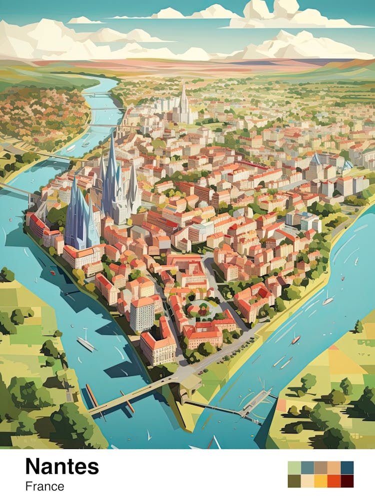 Nantes, France, Geometric Illustration 2 Poster