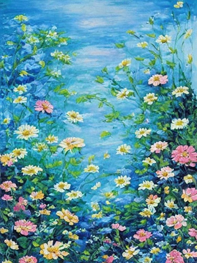 Zinnia Floral Print Bright Painting 2 Flower