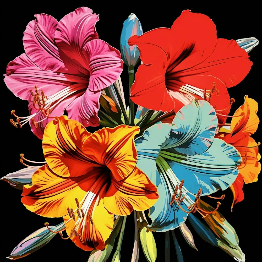 Andy Warhol Style Pop Art Flowers Amaryllis 4 Square