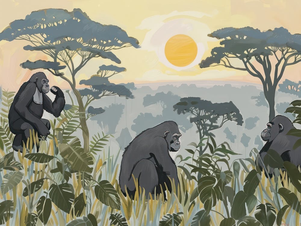 Gorillas Tropical Jungle Illustration 4