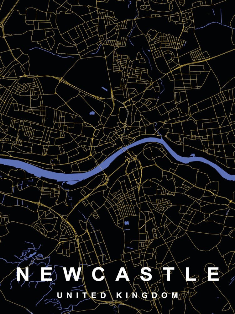 Newcastle City Map Black and Gold