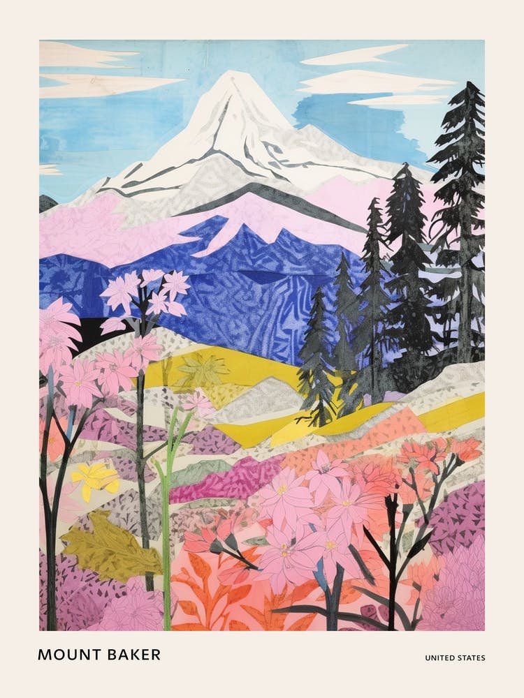 Mount Baker United States 3 Colourful Mountain Illustration Poster