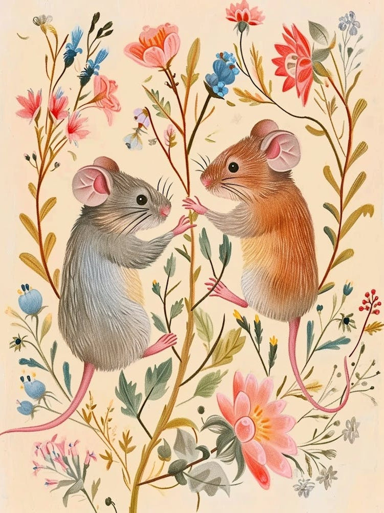 Folksy Floral Animal Drawing Mouse 1
