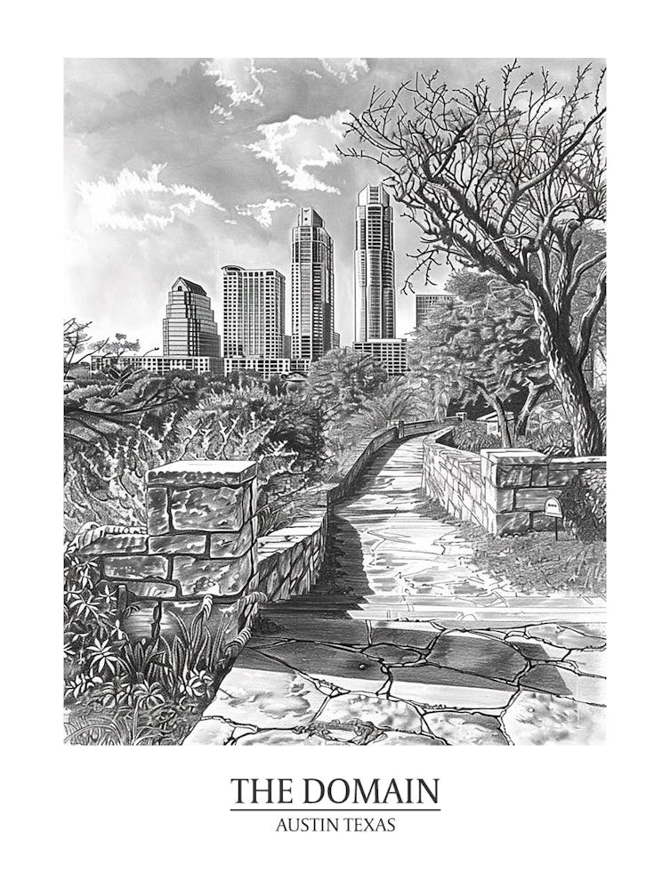 The Domain Austin Texas Black And White Drawing 1 Poster