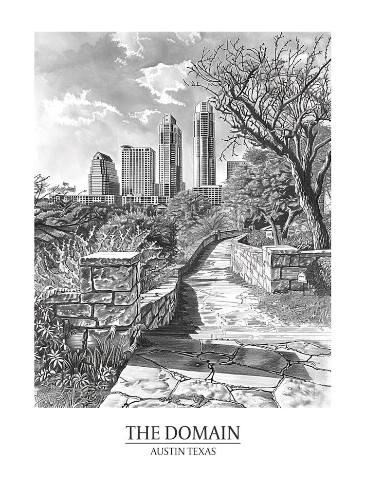 The Domain Austin Texas Black And White Drawing 1 Poster