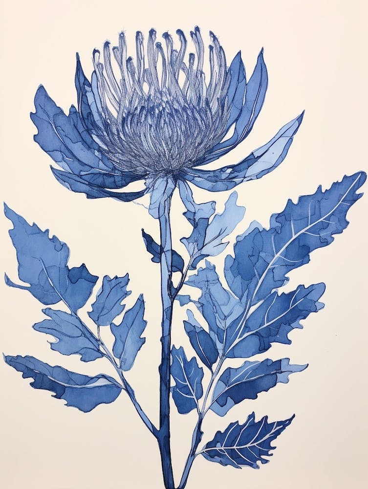 Blue Botanical Protea 1