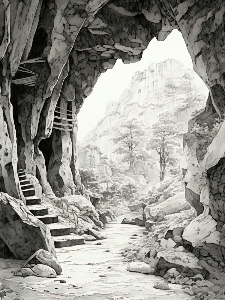 Amanohashidate à Kyoto, Dessin Ukiyo E au Trait Noir et Blanc 12