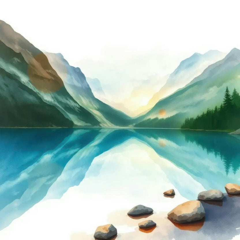 Watercolor Mountain Lake