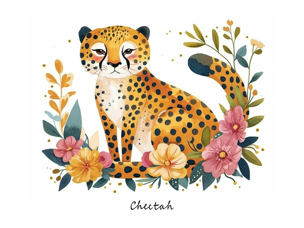 Little Floral Cheetah 4 Poster