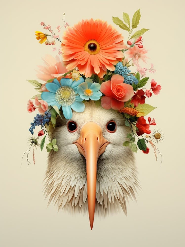 Bird With A Flower Crown Kiwi 1