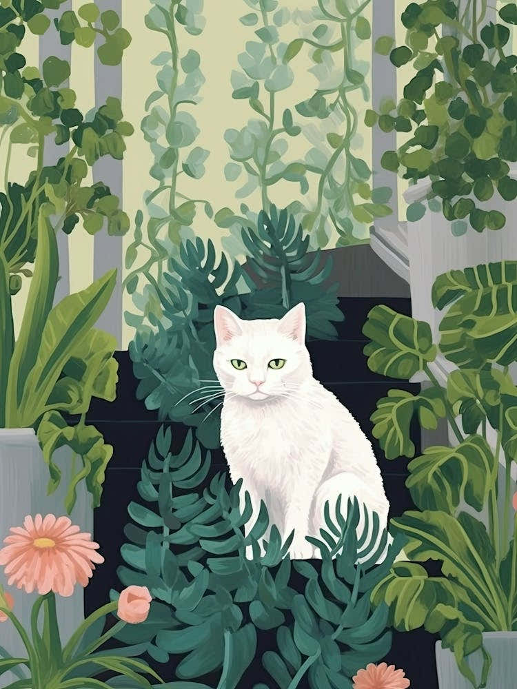 White Cat And House Plants 3