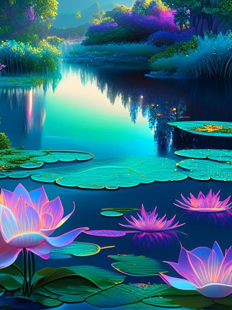 Water Lily Pond, Landscapes, Waterscape Holographic 1