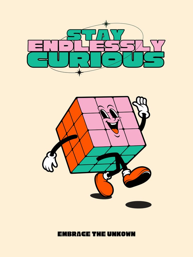 Stay Endlessly Curious Retro Cartoon Wanderlust Quote