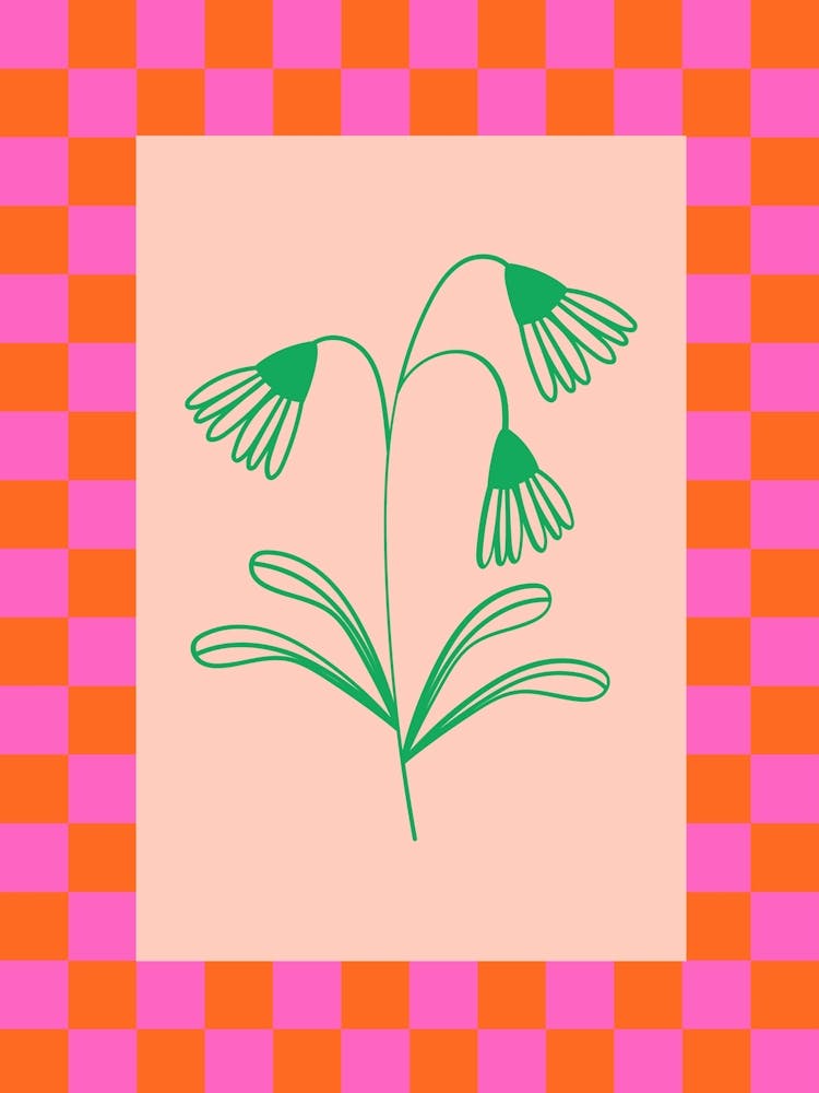 Modern Checkered Flower Poster Pink & Green 12