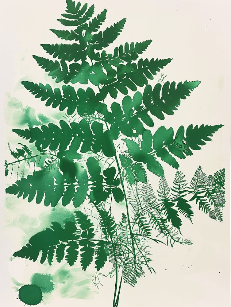 Green Ink Painting Of A Netted Chain Fern 3