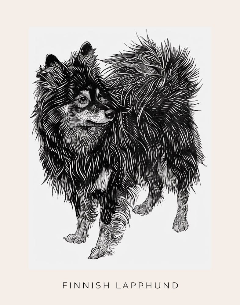 Finnish Lapphund Dog Line Sketch Poster