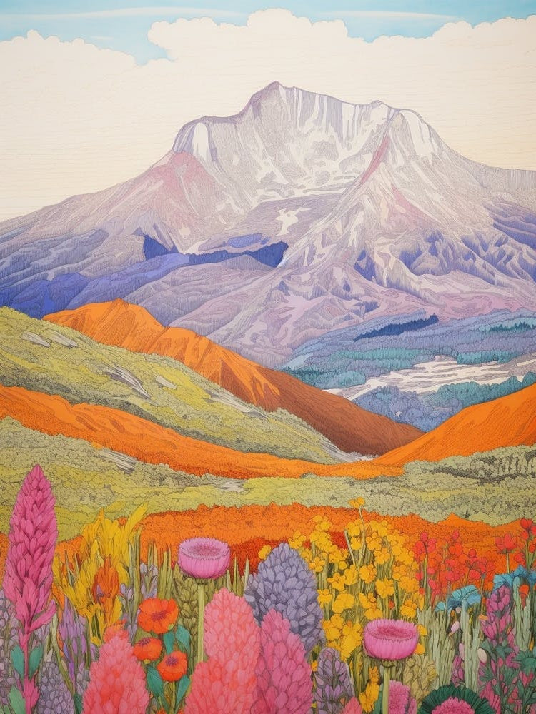 Mount St Helens United States 2 Colourful Mountain Illustration