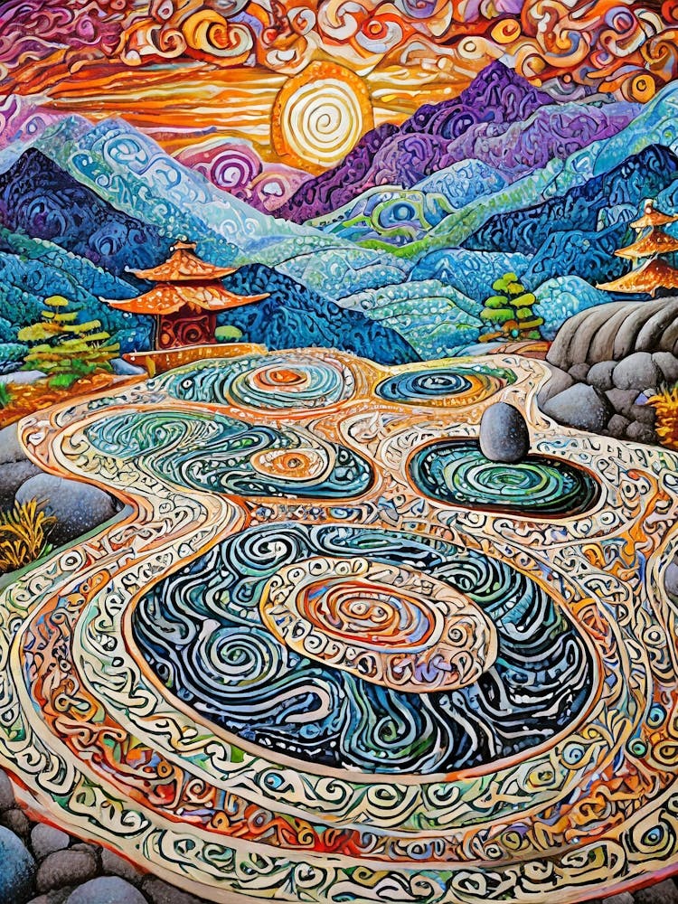 A Soothing Zen Rock Garden With Intricate Patterns