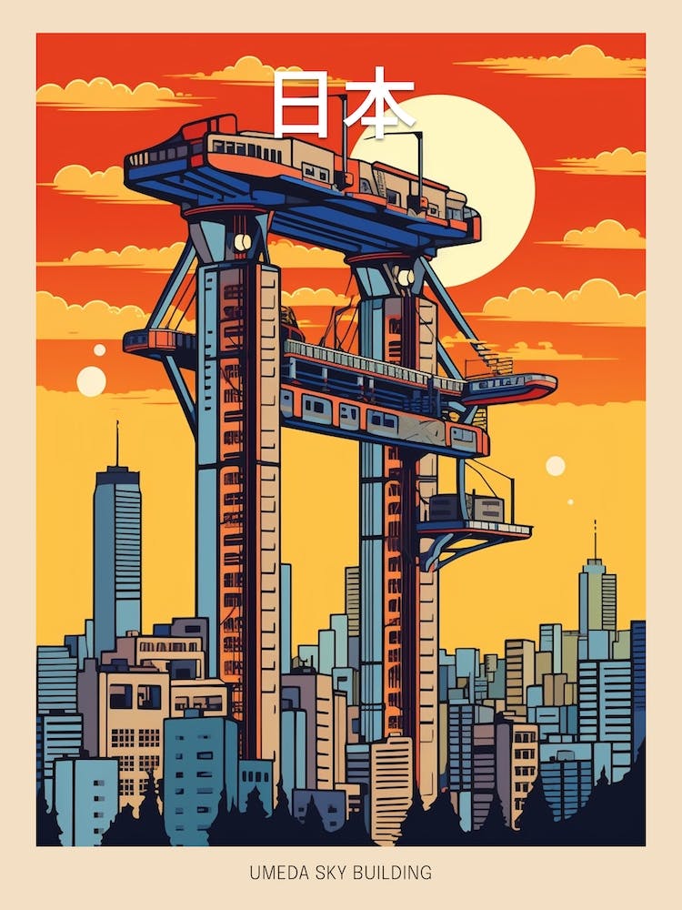 Umeda Sky Building, Japan Vintage Travel Art 4 Poster