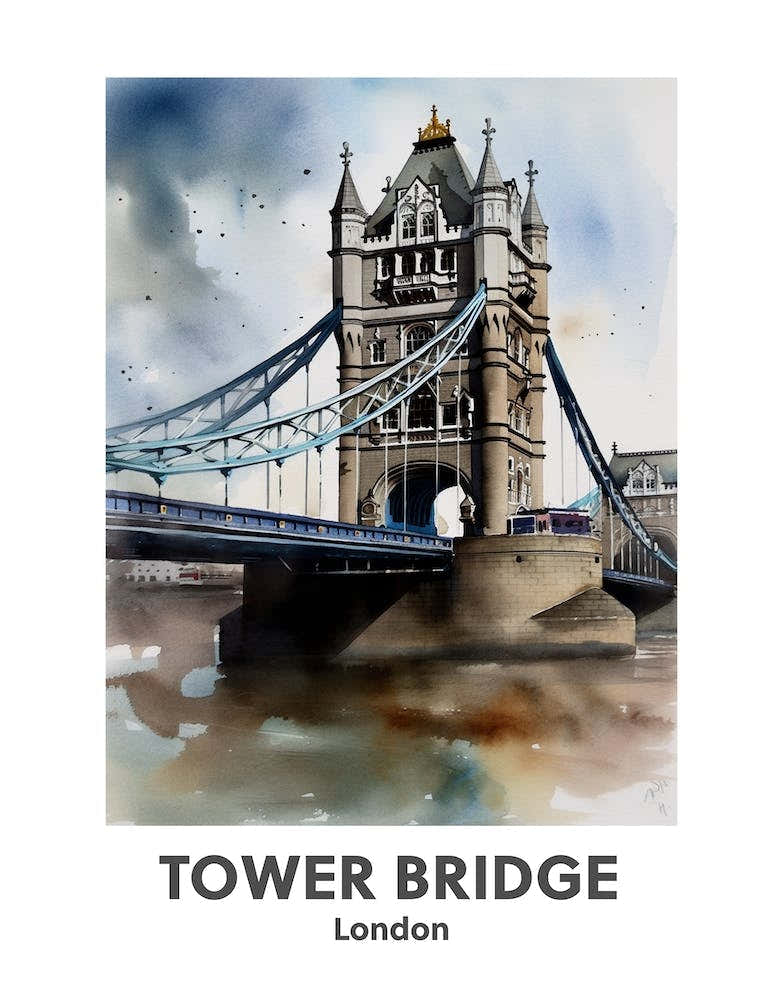 Tower Bridge, London 2 Watercolour Travel Poster