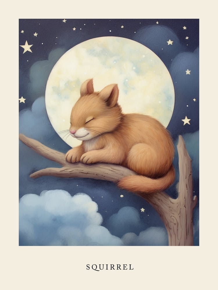 Baby Squirrel 5 Sleeping In The Clouds Nursery Poster