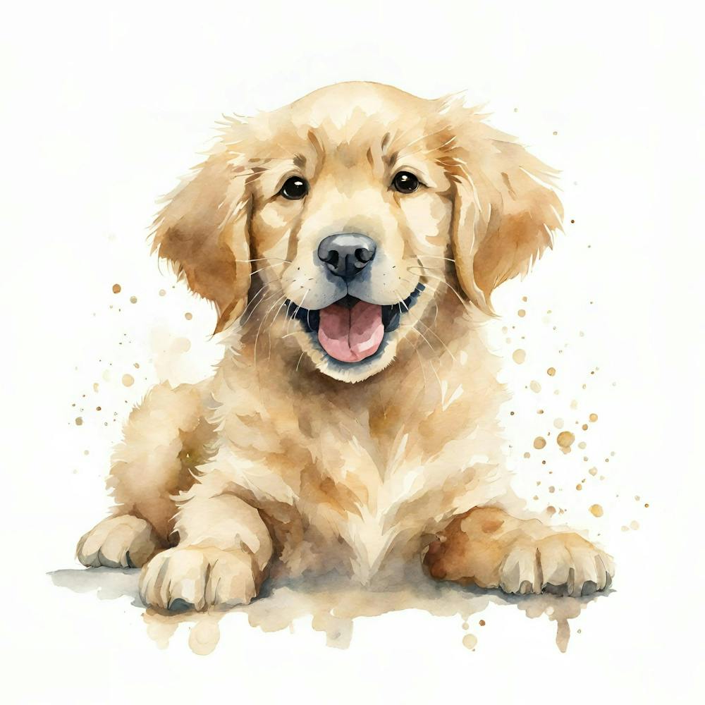 Cute Golden Retriever Watercolour Painting