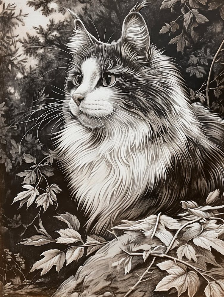 Norwegian Forest Cat Relief Illustration 4