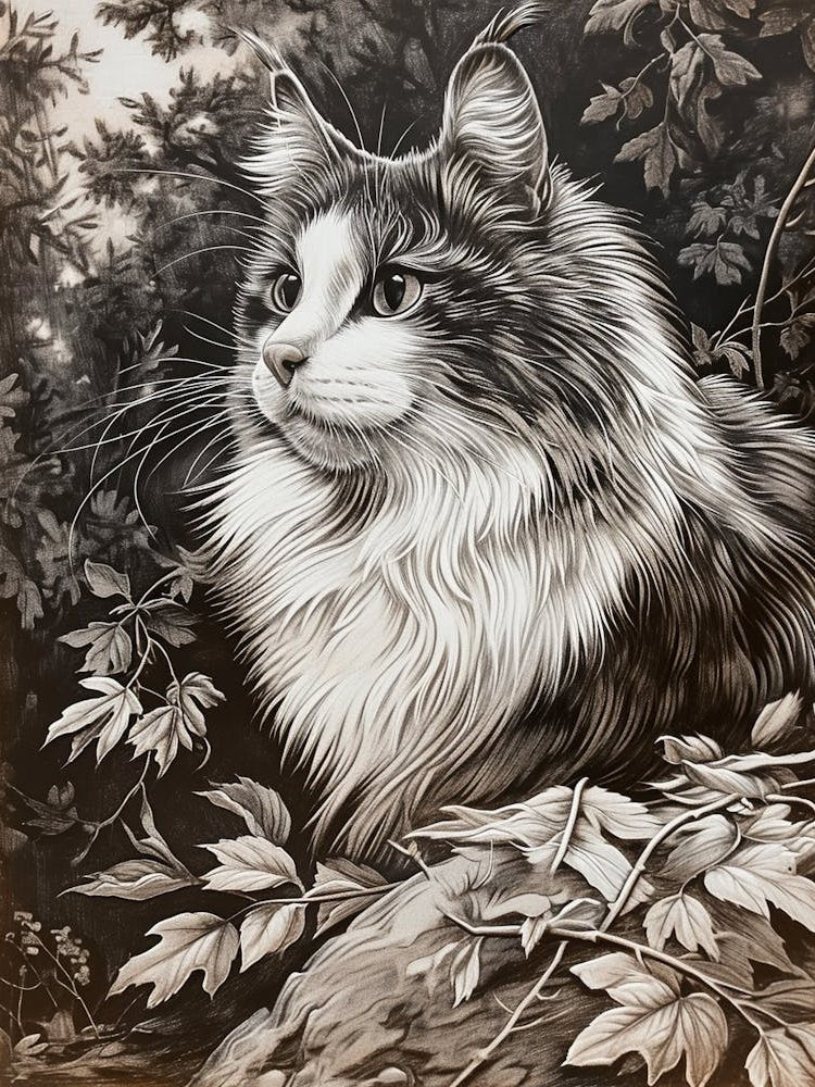 Norwegian Forest Cat Relief Illustration 4