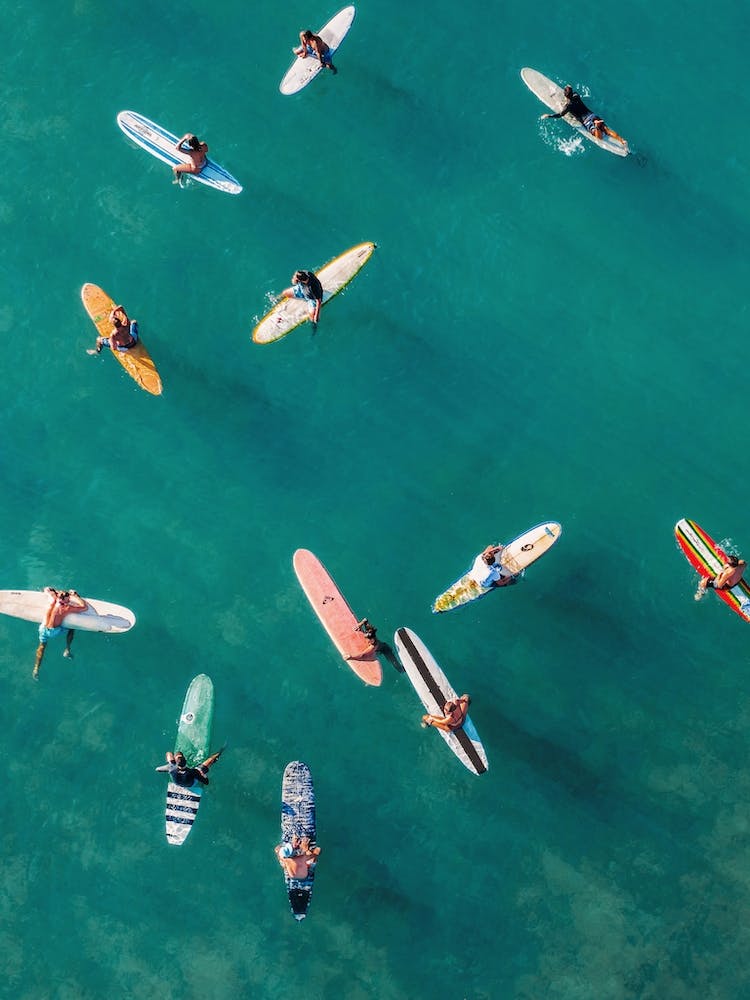 Aerial View Of Surfers