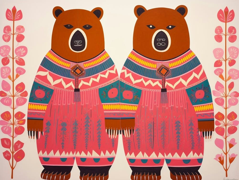 Grizzlybär 4 Tierillustration im Folk-Stil