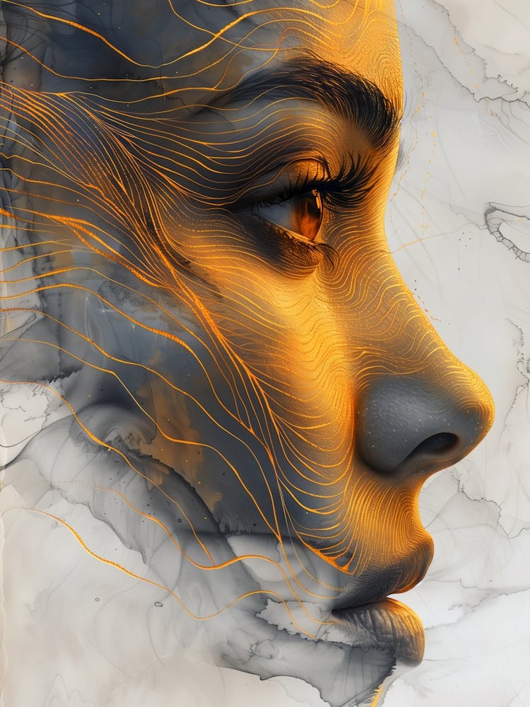 Abstract Of A Woman'S Face Extraordinary femininity woven with threads of gold 3