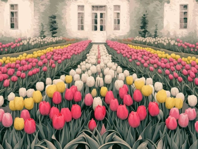 Vibrant Tulip Garden - Watercolor