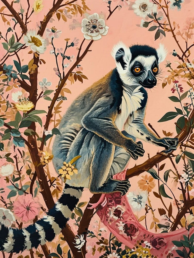 Floral Animal Painting Lemur 1