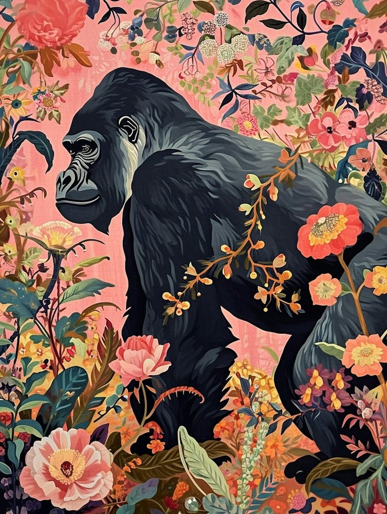 Floral Animal Painting Mountain Gorilla 2