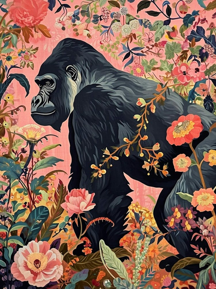 Floral Animal Painting Mountain Gorilla 2