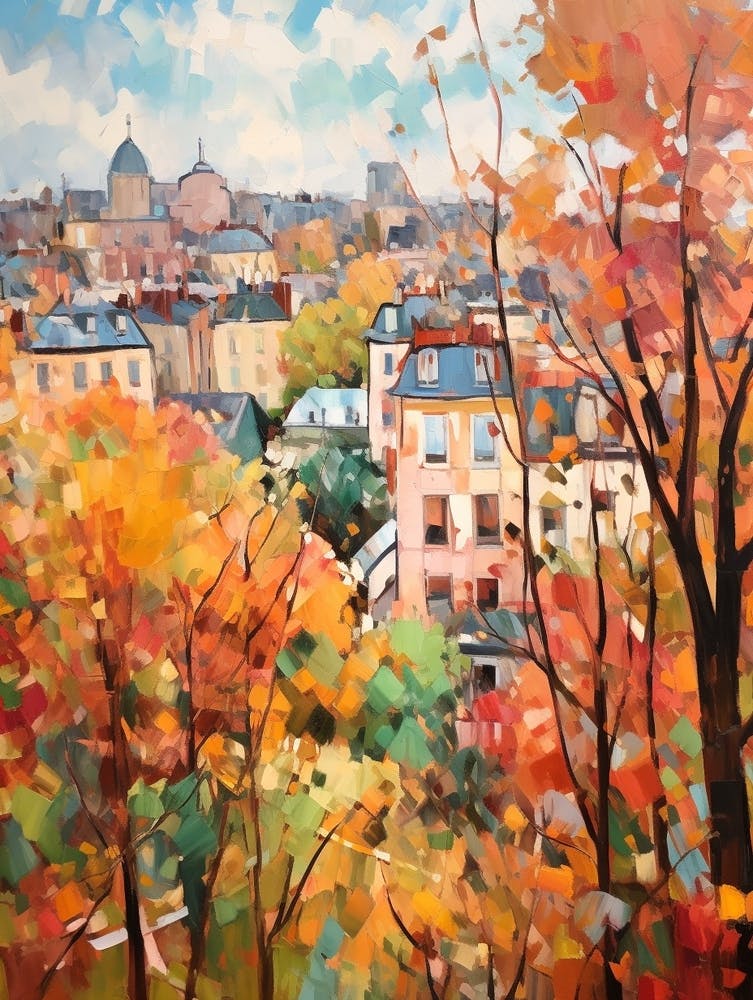 Autumn City Park Painting Parc Des Buttes Chaumont Paris France 3