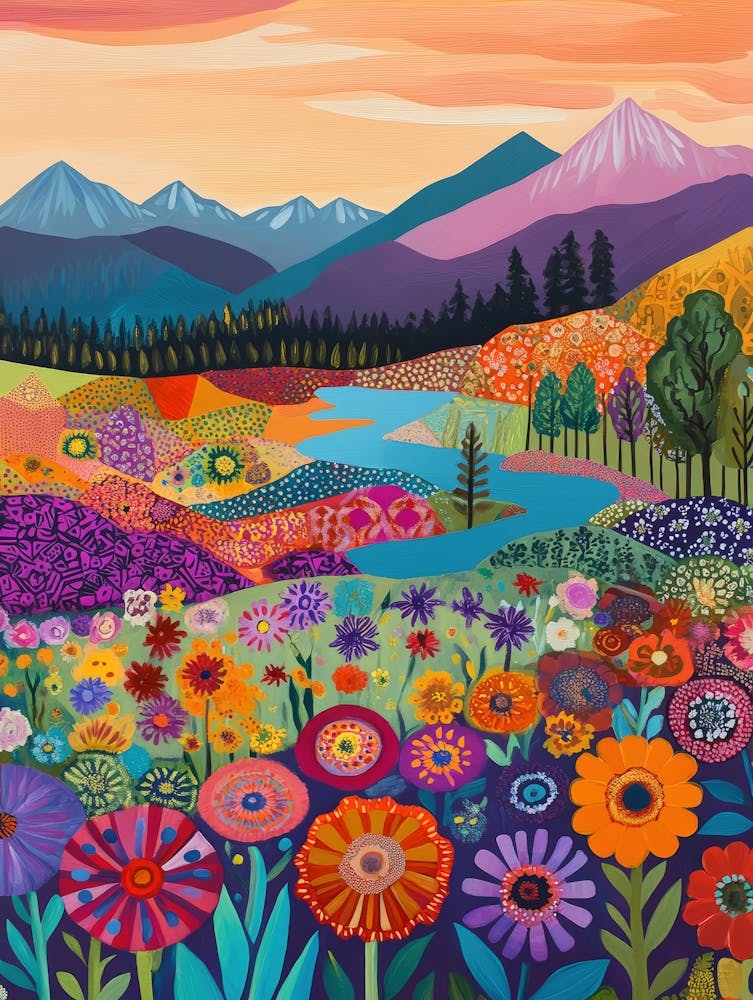 Colorful Landscape With Mountain and Flowers 11