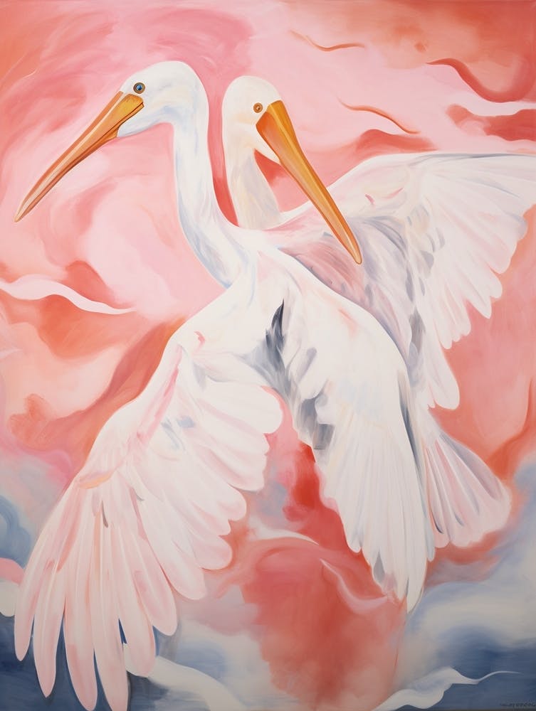 Pink Ethereal Bird Painting Pelican